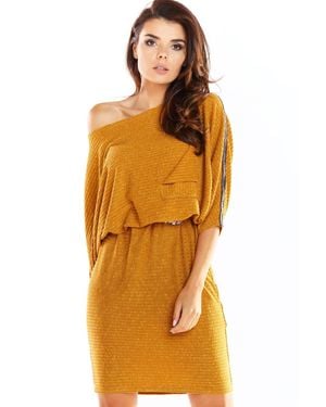 Love Lace Knitted Oversized Long Sleeve Shift Dress - Orange