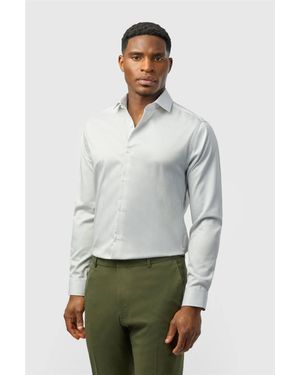 Alexandre Silver Label Long Sleeve Cutaway Collar Striped Tailored Formal Shirt - Grey