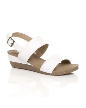 AJVANI Low Heel Strappy Slingback Faux Leather Wedges - Metallic