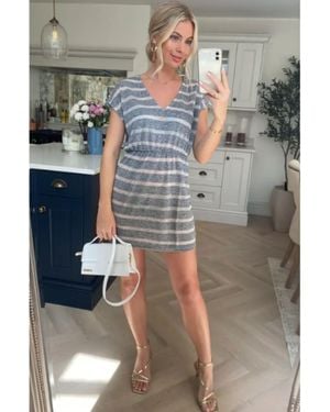 CY Short Sleeve V Neck Mini Dress - Grey