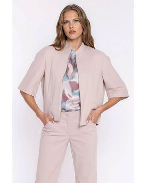 Love Lace Cotton Relaxed Collared Jacket With Zip - Pink
