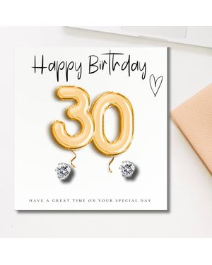 Aye Do Gifts 30Th Birthday Cubic Zirconia Earrings & Balloons Gift Card - White