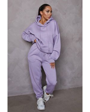 Femme Luxe Oversized Front Pocket Pullover Hoodie Cuffed Joggers Loungewear Set - Purple