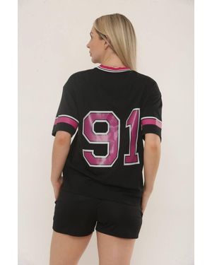 Stylewise Varsity Co-Ord T-Shirt & Shorts Set - Black