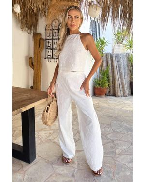 AX Paris Broderie Wide Leg Trousers - White