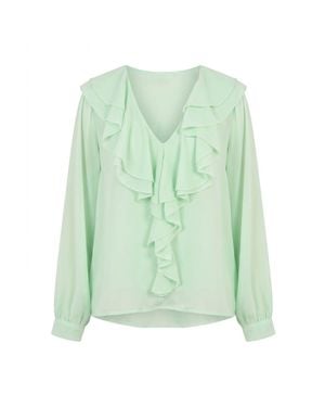 IKRUSH Leyla Ruffle Trim Front Long Sleeve Top - Green
