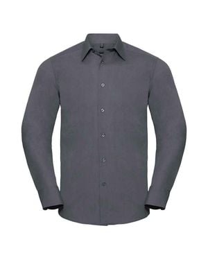 Russell Collection Poplin Tailored Long-Sleeved Shirt - Blue