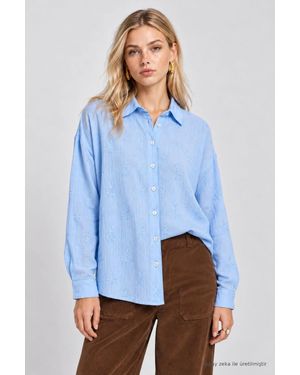 Happiness İstanbul Long Sleeve Button Front Shirt - Blue