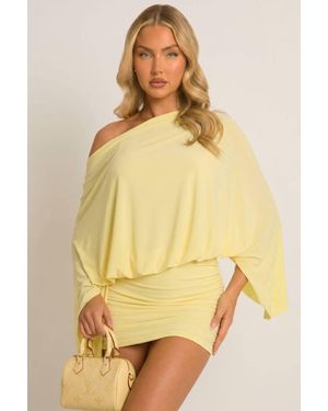 Rebellious Fashion Asymmetric Batwing Mini Dress - Yellow