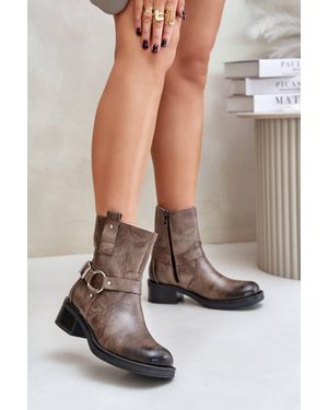 Love Lace Winter Round Toe Lined Ankle Boots With Zip - Brown
