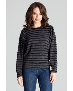 Love Lace Knit Blouse With Kimono Sleeves Striped - Black