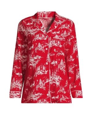 Lands' End Plus Pure Cotton Flannel Pyjama Top - Red