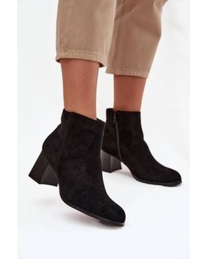 Love Lace Classic Faux Suede Ankle Boots With Pillar Heel Zipper Comfort - Black