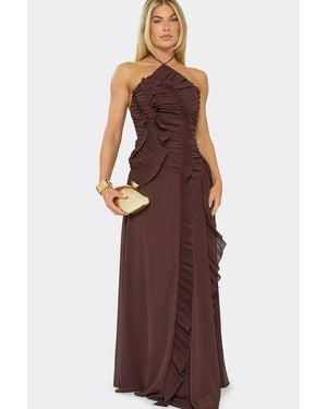 EGO Sleeveless Ruffle Maxi Dress - Brown