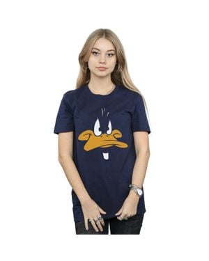 Looney Tunes Daffy Duck Face Cotton Boyfriend T-Shirt - Blue