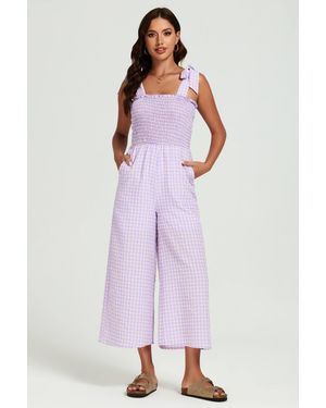 FS Collection Check Print Tie Detail Jumpsuit - Purple