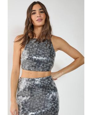 Nasty Gal Floral Sequin Strappy Crop Top Co-Ord - Grey