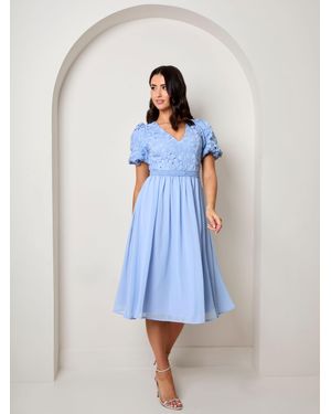 Chi Chi London Puff Sleeve Premium Lace Midi Dress - Blue
