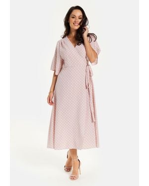 Liquorish Polka Dot Midi Wrap Dress - Pink