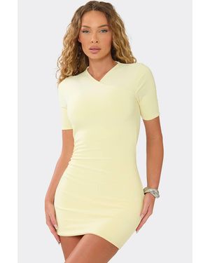 EGO Body Contouring Short Sleeve Mini Dress - Yellow
