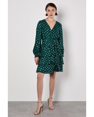 Apricot Foil Spot Tiered Mini Dress - Green