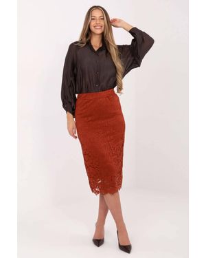 Love Lace Elegant Lace Midi Skirt With Elastic Waist Style 221999 - Red