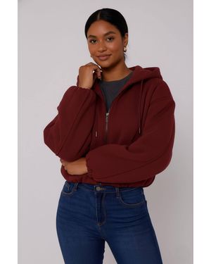 Stylewise Bubble Hem Cropped Fleece Lined Jacket - Red