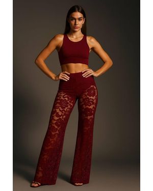 Stylewise Lace Detail High Waist Flared Trousers