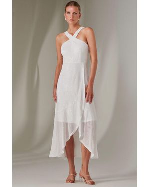 Jolie Moi Cross Neck Frill Hem Maxi Dress - White