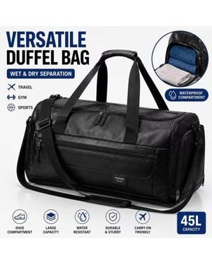 BluCore 45L Multifunction Pu Leather Travel Duffel Bag Waterproof Gym Bag - Black