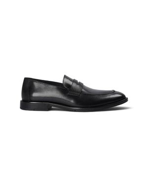 Infinity Leather Moc Toe Leather Penny Loafers - Black