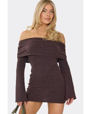 EGO Long Sleeve Foldover Mini Dress - Brown