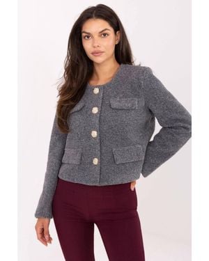 Love Lace Elegant Short Button Jacket For Workwear - Purple