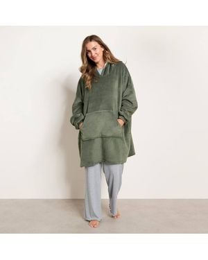 OHS Coral Fleece Hoodie Blanket Sherpa Thermal Loungewear - Green