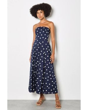 Apricot Polka Dot Bow Back Cotton Jumpsuit - Blue
