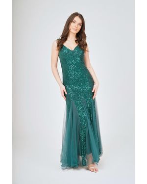 LuvForever Fashion Sequin Mesh Insert Maxi Dress - Blue
