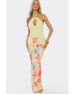 EGO Sleeveless Cut Out Floral Maxi Dress - Natural