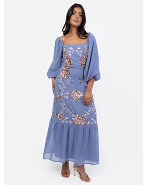 Maya Deluxe Embellished Square Neck Midaxi Dress - Blue