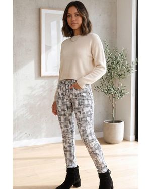 Femme Luxe Abstract Print High Waisted Skinny Jeans - Natural