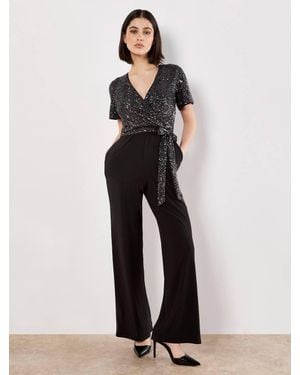 Apricot Chevron Sequin Wide Leg Jumpsuit - White