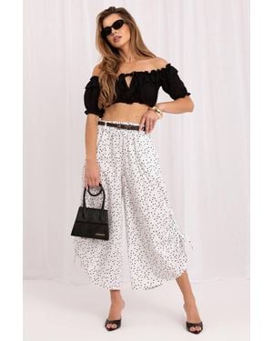 Love Lace Cotton Pleated Cropped Trousers - White