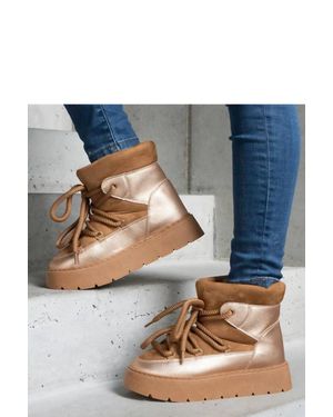 Love Lace Fur Lined Snow Boots Lace Up Platform Winter - Blue