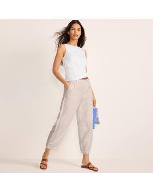 Lands' End Premium Pure Linen Barrel Leg Pleated Trousers - White