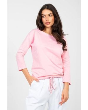 KDMD Cotton Elastane Tie Waist Boat Neck Blouse - Pink