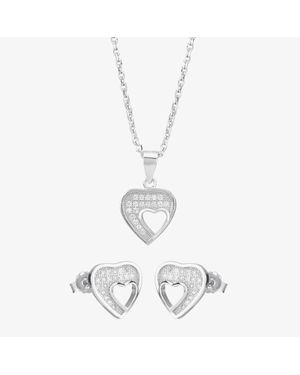 T.H.Baker Pave Cut-Out Heart Pendant & Earring Set E612067+E612067-P - White