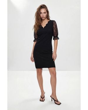 WOVCOR Balloon Sleeve V Neck Bodycon Mini Dress - Black