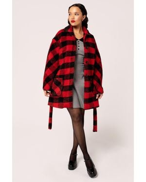 Hell Bunny Manhattan & Tartan A Line Coat - Red