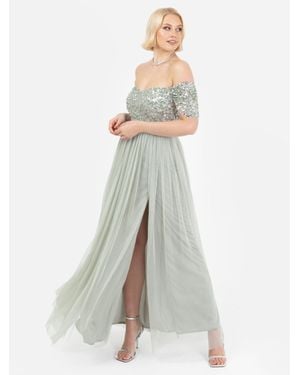 Maya Deluxe Embellished Sweetheart Bardot Maxi Dress - White