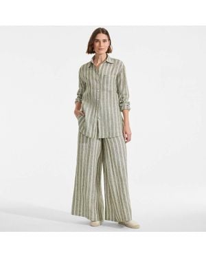 Lands' End Premium Pure Linen Palazzo Trousers - Green