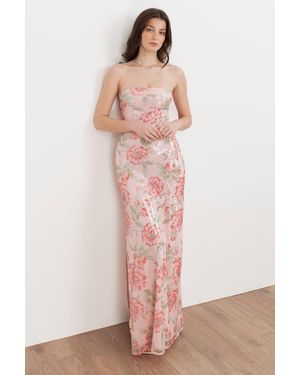 Maya Deluxe Printed Sequin Bandeau Maxi Dress - Pink